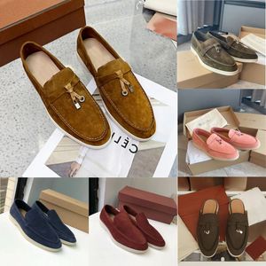 Med Box Red Designer Kvinnor Suede Flat Heel Casual Shoes Summer Walk Loafers Loro Piano Mens Tasman Dress Shoe Luxury Outdoor Leather Sneakers Moccasin Slip On Shoe