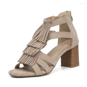 Dress Shoes Fashion Beige Platform For Women Ladies Sexy Tassels High Heels Female Thick Heeled Party Pumps Sandals With Zippers