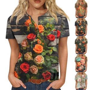 Women's T Shirts 2024 Trendy Vintage Short Sleeve Top for Women Ladies Casual Three Quarter Button Collar T-shirt BLOUSE ROPA ESTETIC