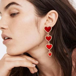 Dangle Earrings 2024 Trend Classics Long Tassel Love Heart Vintage Red Crystal Resin Heart-shaped Drop For Women Jewelry Gifts