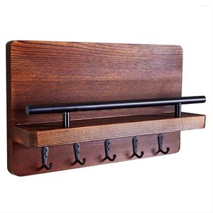 Kitchen Storage Key And Mail Holder For Wall Hanger With Shelf Wood Hooks Organizer Mount