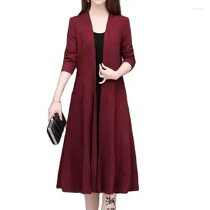 Women's Trench Coats Spring And Autumn Solid Color Shawl Jacket Mid-length Long-sleeved Over-the-knee Loose Top Casual Cardigan