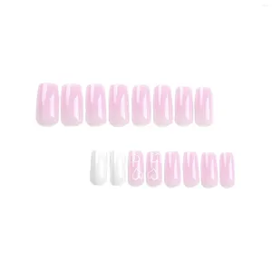 False Nails Pink And Ssy Nail Tips Valentine's Day Theme Sweet Style Squoval For Women Girls Decoration