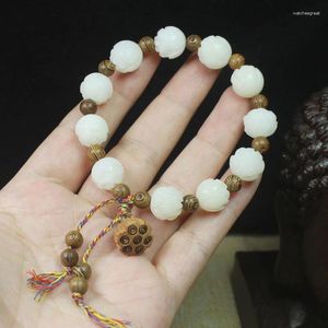 Filo di giada bianca Bodhi Lotus Bracciale da 12 mm Fai da te Telaio della porta Perline distanziatrici Ciondolo con baccello