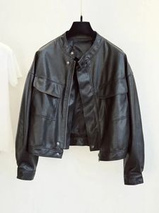 Spring Autumn Women Pu Leather Motorcycle Jacket Female Vintage Loose Short Coat Faux Punk Zipper Outwear 240125