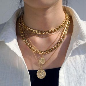 Vintage Multi-Layer Gold Chain Choker Halsband för kvinnor Coin Butterfly Pendant Fashion Portrait Chunky Chain Halsband smycken276i