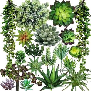 Flores decorativas 19pcs DIY Desktop Home Decor Unpotted Indoor Outdoor Realistic Garden Office Arranjo Mini Verde Artificial Suculenta