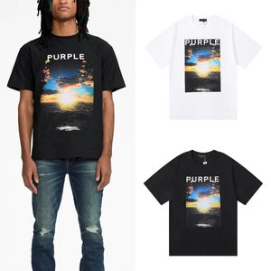 Mens Roxo Marca Camisetas Tees Designer Polos T Shirt Roupas Rock Sunset Impresso Puro Algodão Casual Top Pintura A Óleo Retro Solta Manga Curta Carta Impressão