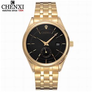 Chenxi Gold Watch Men Es Top Brand Słynny Słynny Zegar na rękę Złoty Kwartalna Kalendarz nadgarstka Relogio Masculino 210728240Q