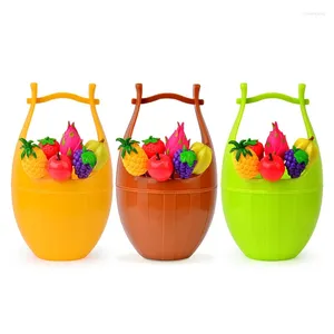 Forks Cartoon Fruit 6pcs/Set Mini Depolama Ahşap Namlu Tutucu Dropship