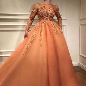 Muslim Turkish Evening Dresses 2019 A-line Long Sleeves Tulle Appliques Beaded Dubai Saudi Arabic Long Elegant Evening Gown2361