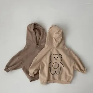 Jaquetas primavera e outono roupas infantis jaqueta infantil ins moda bonito dos desenhos animados urso casaco zíper com capuz terry suéter