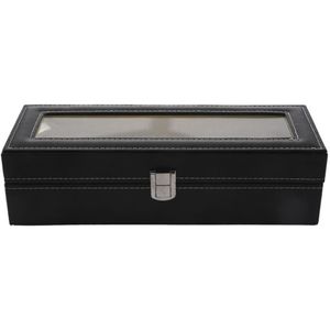 Caixa de relógio Caixa de relógio de couro Caixa de jóias Presente para homem 6 compartimentos - Black256d