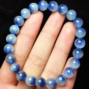 Bangles Natural Blue Dumortierite Quartz Rutilated Bracelet Women Men Crystal Round Beads 8mm 7mm 9mm Rare Stone From Brazil AAAAA