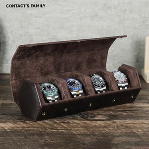 Vintage Genuine Leather Watch Roll Box 1/2/3/4/8 Grids Watch Travel Case Organizers Display Holder for Men Women Watches Jewelry 240123