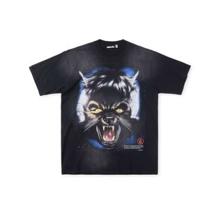 Hellstar Men's T-shirt 2024 Designer Studios Full Moon Tee Wash Wolf Head Full Moon Print Short Fashion Hip Hop T-shirt