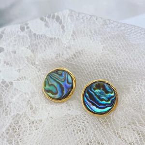 Orecchini a bottone in argento con ago in argento placcato in oro conchiglia di abalone colorato tondo avvolgente per accessori per orecchie di lusso retrò leggeri da donna