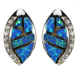 Studörhängen RH0037 Oval Design Blue Opal White Zricon Women 925 Sterling Silver Fashion Jewelry