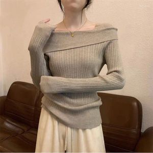 Женские свитера, пуловеры, осенний сплит, нерегулярный топ с открытыми плечами, черный вязаный свитер с подкладкой с длинными рукавами, нижняя рубашка для женщин