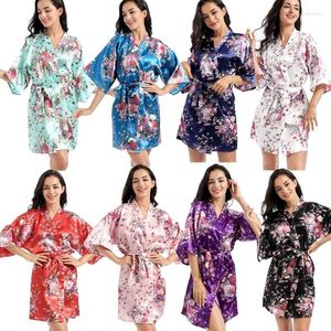 Women's Sleepwear Wholesale Daffodil Women Floral Kimono Robe Satin Bridal Dressing Gown Bride Bridesmaid Robes Spa Bathrobes T21