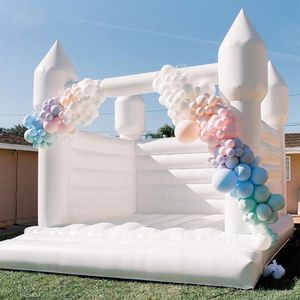 4.5x4.5m (15x15 pés) atacado PVC Bouncy Castle Inflável Jumper de Casamento Branco Bounce House Bridal Wedding Jumping Bouncer com ventilador e decorações