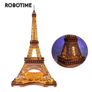 Robotime 3d jogo de quebra-cabeça de madeira noite da torre eiffel 1 638 modelo de construção brinquedos para crianças presente de aniversário 240122