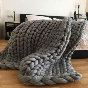 Chunky Knit Blanket 120 150cm Hand Woven Coarse Line Blankets Fashion Thick Yarn Coarse Wool Sofa Blanket Knitting Throw Pograp2660