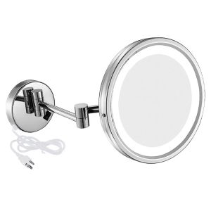 Specchi Gurun 8.5'' Cromo Lucido Ingrandimento 3/5/7/10x Specchi per Trucco Cosmetici a Parete Illuminati a LED con Spina Elettrica Bagno