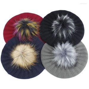 Berets moda moda żebrowana beretowa czapka z faux fur