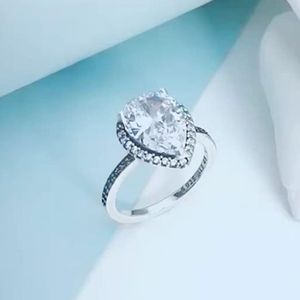 Big CZ diamond Wedding RING High quality 925 Sterling Silver for Pandora Sparkling Teardrop Halo Ring with Original box Women Jewe209Y