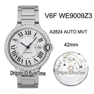 Novo v6f we9009z3 eta a2824 relógio automático masculino moldura de diamante mostrador texturizado preto marcadores romanos pulseira de aço edição 232z