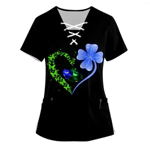 Women's T Shirts Short Sleeve V Neck Drawstring St. Patrick's Day Print Pocket Care Top Women Fashion Blus 2024 Skjorta för