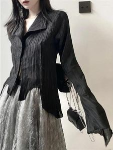 Damenblusen, Gothic-Damen-Schwarz-Hemden, koreanisches dunkles akademisches weibliches Design, unregelmäßige Tops, Frühlingsmode, Streetwear, Y2K-Bluse
