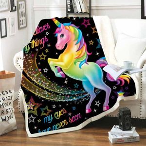 Coperta con unicorno arcobaleno per divano letto Coperte accoglienti in lana di agnello in cotone caldo Coperte da tiro Rettangolo per ufficio ponderato 170c