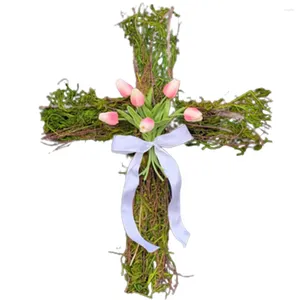 Dekorative Blumen Ostern Kreuz Kranz Dekoration Weißer Schal Türbehang Frühling Tulpe Wandzubehör