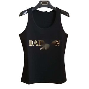 Balman Designer-Strickwaren, Top-Qualität, Damen-Strick-T-Shirts, T-Shirts, Damen-T-Shirts, Tank-T-Shirts, sexy Slim-Fit, ärmellose Unterlage mit gestempeltem Buchstaben für Damen