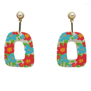 Baumelnde Ohrringe, Top-Verkauf, bunt, für Damen, Accessoires, trapezförmiger Ohrring, Blumenmuster, Pendientes, Acryl-Perlenohrringe