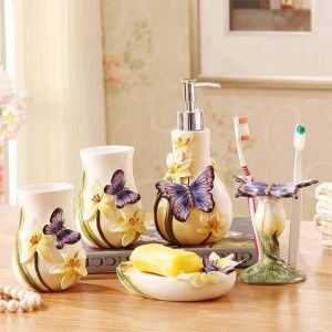 Sets Dental Home Decoration wedding gift bathroom supplies ceramic bathroom set Soap dish Toothbrush tooth brush holder 5piece set