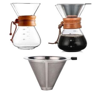 Glas turkiska krukor värmebeständig klassisk tillverkare häll över kaffebryggan i rostfritt stål kaffefilter C1030344U