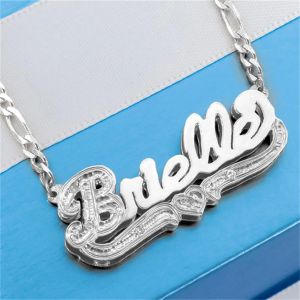 Colares personalizados coração dois tons 18k banhado a ouro nome colar de aço inoxidável personalizado dupla camada nome pingente mulher hip hop acessórios