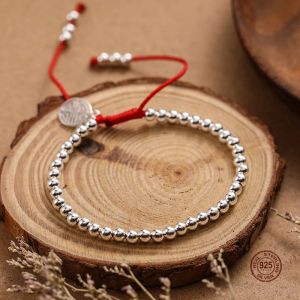 Bangles LKO Nytt populärt S925 Sterling Silver Lucky Red Rope Armband för Manwomen Female Armband gratis frakt Bästa gåva för tjej