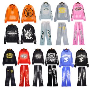 Mens HellStar Hoodiete Bluzy Projektant graficznych bluzy bluzy z kapturem i piekielne Pants Street Graffiti Foil Print Vintage luźne dla skóry dresy