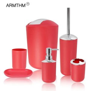 Ställer in 6st badrumstillbehör Set Tandborstehållare Cup Soap Dispenser Dish Toalett Borste Trash Can Plastic Tumbler Cup Washroom Tool Tool Tool