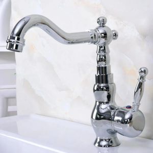 Rubinetti della cucina Moderna in ottone cromato lucido bocca girevole lavandino del bagno rubinetto lavabo rubinetti miscelatori acqua fredda e acqua Dnfc4