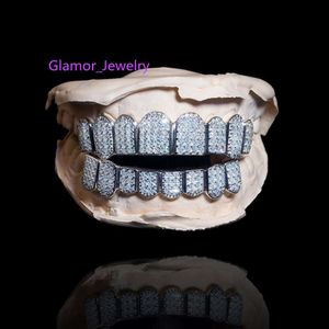 S Sterling Sier placcato oro 14k Hip Hop Top Bottom ghiacciato Moissanite Mens Grills Hiphop Grillz Denti