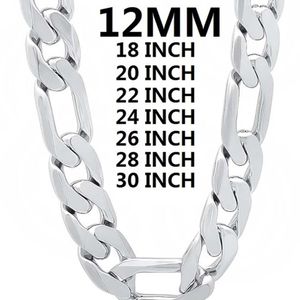 Solid 925 Sterling Silver Necklace For Men Classic 12mm Cuban Chain 18-30 Inches Charm High Quality Fashion Jewelry Wedding 220222264Z