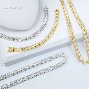 Xingyue Hiphop Necklace Sterling Sier Gold Plated Square Chain VVS White Moissanite Tennis Link