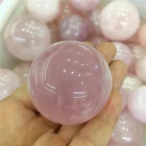 Estatuetas decorativas 40-45mm rosa em pó cristal quartzo esfera natural bola cura pedra decoração para casa presentes para amantes