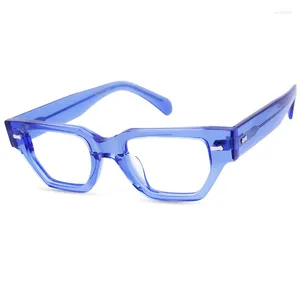 Оправы для солнцезащитных очков, прозрачные синие ацетатные очки, оправа в стиле ретро, индивидуальные толстоногие оптические линзы, которые могут соответствовать градусам