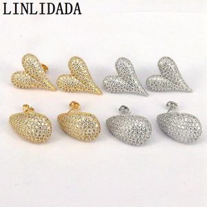 5Pairs Exquisite Heart Water Drop Earrings Silver Cubic Zirconia Fashion Jewelry 18K Gold Plated Geometric Chunky Stud Earrings 240123